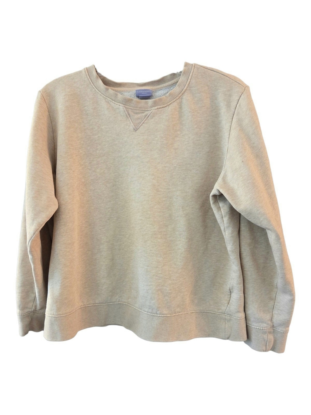 Laura Scott Petite Basic Fleece Crew Neck Sweatshirt Heathered Tan Oatmeal - LP